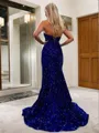 Trumpet/Mermaid Sweetheart Sweep Train Velvet Sequins Prom Dress With Ruffles