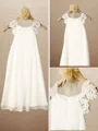 A-Line/Princess Scoop Tea-Length Chiffon Flower Girl Dresses With Lace
