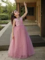 A-Line/Princess V-neck Floor-Length Tulle Flower Girl Dresses With Bow
