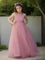 A-Line/Princess V-neck Floor-Length Tulle Flower Girl Dresses With Bow