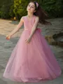 A-Line/Princess V-neck Floor-Length Tulle Flower Girl Dresses With Bow
