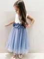 A-Line/Princess Scoop Tea-Length Tulle Flower Girl Dresses With Flower