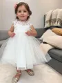 A-Line/Princess Scoop Knee-Length Tulle Flower Girl Dresses With Lace