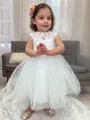 A-Line/Princess Scoop Knee-Length Tulle Flower Girl Dresses With Lace