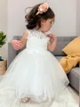 A-Line/Princess Scoop Knee-Length Tulle Flower Girl Dresses With Lace