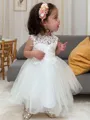A-Line/Princess Scoop Knee-Length Tulle Flower Girl Dresses With Lace