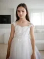 A-Line/Princess Sweetheart Sweep Train Tulle Flower Girl Dresses With Appliques Lace