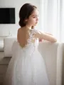 A-Line/Princess Sweetheart Sweep Train Tulle Flower Girl Dresses With Appliques Lace