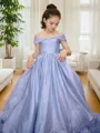 Ball Gown Off-the-Shoulder Court Train Flower Girl Dresses With Bow