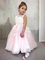 Ball Gown Scoop Ankle-Length Tulle Flower Girl Dresses With Appliques Lace