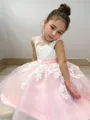 Ball Gown Scoop Ankle-Length Tulle Flower Girl Dresses With Appliques Lace