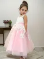 Ball Gown Scoop Ankle-Length Tulle Flower Girl Dresses With Appliques Lace