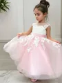 Ball Gown Scoop Ankle-Length Tulle Flower Girl Dresses With Appliques Lace