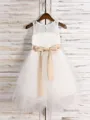 A-Line/Princess Scoop Tea-Length Tulle Flower Girl Dresses With Belt/Sash