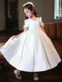 A-Line/Princess Jewel Tea-Length Satin Flower Girl Dresses With Belt/Sash