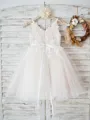 A-Line/Princess V-neck Knee-Length Tulle Flower Girl Dresses With Belt/Sash