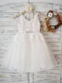 A-Line/Princess V-neck Knee-Length Tulle Flower Girl Dresses With Belt/Sash