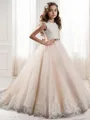 Ball Gown Jewel Sweep Train Tulle Flower Girl Dresses With Belt/Sash