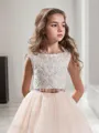 Ball Gown Jewel Sweep Train Tulle Flower Girl Dresses With Belt/Sash
