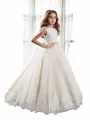 Ball Gown Jewel Sweep Train Tulle Flower Girl Dresses With Belt/Sash