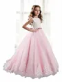 Ball Gown Jewel Sweep Train Tulle Flower Girl Dresses With Belt/Sash