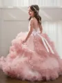 Ball Gown Jewel Floor-Length Tulle Flower Girl Dresses With Rhinestone