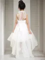 A-Line/Princess High Neck Asymmetrical Organza Flower Girl Dresses With Beading