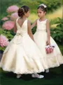 Ball Gown Scoop Ankle-Length Satin Flower Girl Dresses With Bow