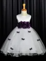 A-Line/Princess Scoop Tea-Length Organza Flower Girl Dresses With Belt/Sash