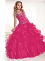 Ball Gown Halter Floor-Length Organza Flower Girl Dresses With Rhinestone