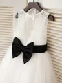 A-Line/Princess Scoop Tea-Length Tulle Flower Girl Dresses With Belt/Sash