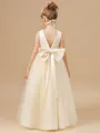 A-Line/Princess Scoop Floor-Length Tulle Flower Girl Dresses With Belt/Sash