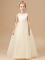 A-Line/Princess Scoop Floor-Length Tulle Flower Girl Dresses With Belt/Sash