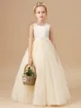 A-Line/Princess Scoop Floor-Length Tulle Flower Girl Dresses With Belt/Sash