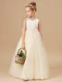 A-Line/Princess Scoop Floor-Length Tulle Flower Girl Dresses With Belt/Sash