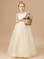 A-Line/Princess Scoop Floor-Length Tulle Flower Girl Dresses With Belt/Sash