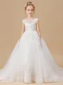 Ball Gown Scoop Sweep Train Tulle Flower Girl Dresses With Appliques Lace