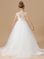Ball Gown Scoop Sweep Train Tulle Flower Girl Dresses With Appliques Lace