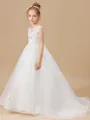 Ball Gown Scoop Sweep Train Tulle Flower Girl Dresses With Appliques Lace