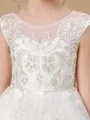 Ball Gown Scoop Sweep Train Tulle Flower Girl Dresses With Appliques Lace