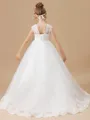 Ball Gown V-neck Sweep Train Tulle Flower Girl Dresses With Lace