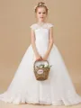 Ball Gown V-neck Sweep Train Tulle Flower Girl Dresses With Lace