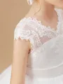Ball Gown V-neck Sweep Train Tulle Flower Girl Dresses With Lace