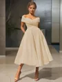  A-line/princess Off-the-Shoulder Tea-length Organza Homecoming Dress 