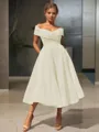  A-line/princess Off-the-Shoulder Tea-length Organza Homecoming Dress 