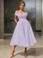  A-line/princess Off-the-Shoulder Tea-length Organza Homecoming Dress 