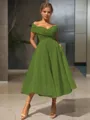  A-line/princess Off-the-Shoulder Tea-length Organza Homecoming Dress 