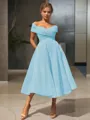  A-line/princess Off-the-Shoulder Tea-length Organza Homecoming Dress 