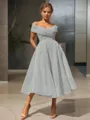  A-line/princess Off-the-Shoulder Tea-length Organza Homecoming Dress 