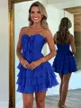 A-line Sweetheart Cascading Ruffles Short/Mini Chiffon Corset Homecoming Dress
